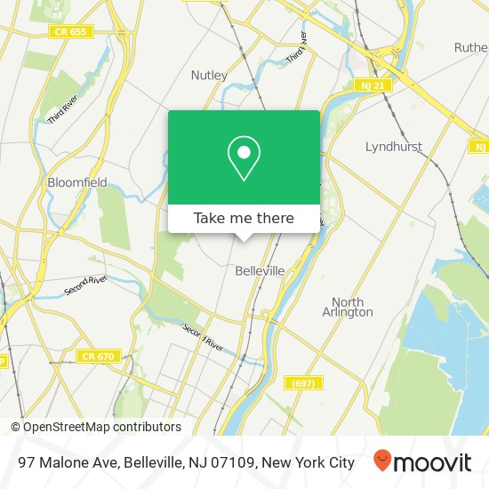 Mapa de 97 Malone Ave, Belleville, NJ 07109