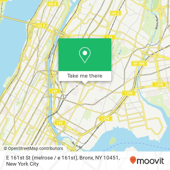 Mapa de E 161st St (melrose / e 161st), Bronx, NY 10451