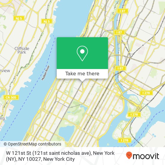 W 121st St (121st saint nicholas ave), New York (NY), NY 10027 map