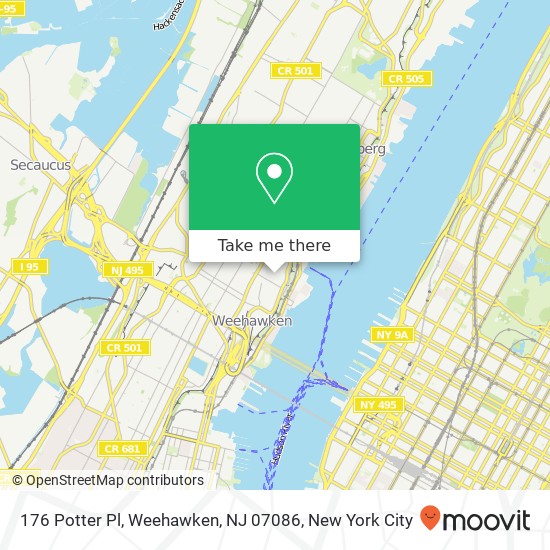 Mapa de 176 Potter Pl, Weehawken, NJ 07086