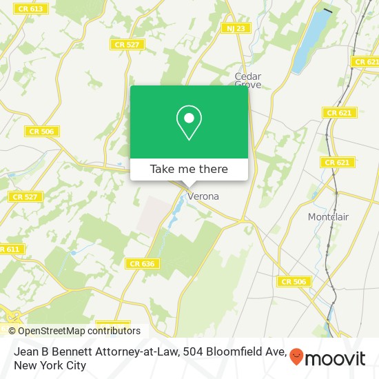 Mapa de Jean B Bennett Attorney-at-Law, 504 Bloomfield Ave