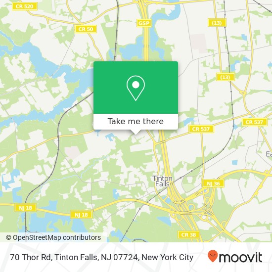 Mapa de 70 Thor Rd, Tinton Falls, NJ 07724