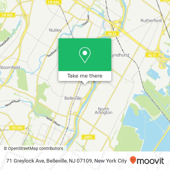 Mapa de 71 Greylock Ave, Belleville, NJ 07109