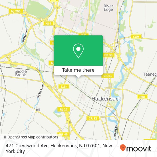 Mapa de 471 Crestwood Ave, Hackensack, NJ 07601