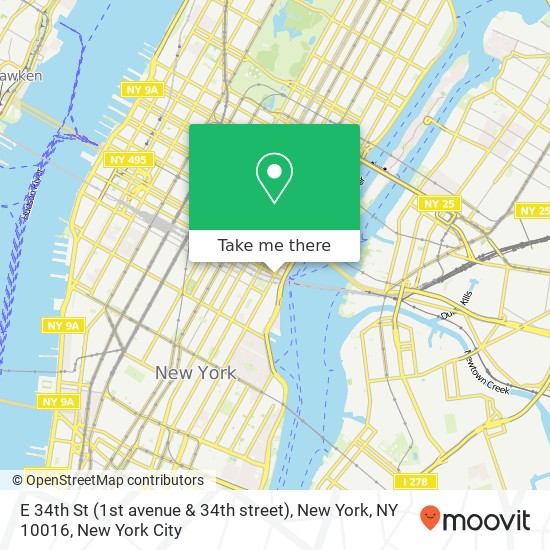 Mapa de E 34th St (1st avenue & 34th street), New York, NY 10016