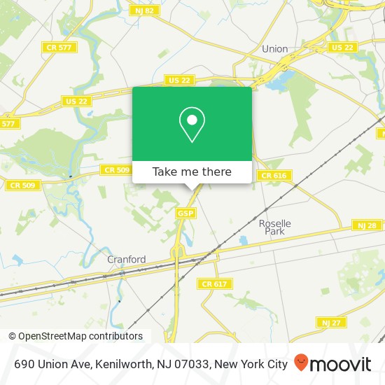 Mapa de 690 Union Ave, Kenilworth, NJ 07033
