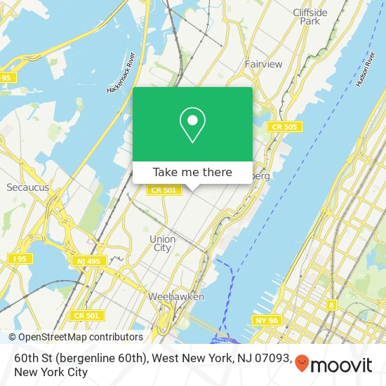 Mapa de 60th St (bergenline 60th), West New York, NJ 07093