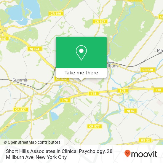Mapa de Short Hills Associates in Clinical Psychology, 28 Millburn Ave
