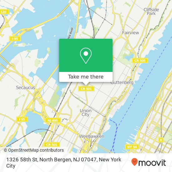 Mapa de 1326 58th St, North Bergen, NJ 07047