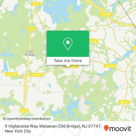 Mapa de 9 Highpointe Way, Matawan (Old Bridge), NJ 07747