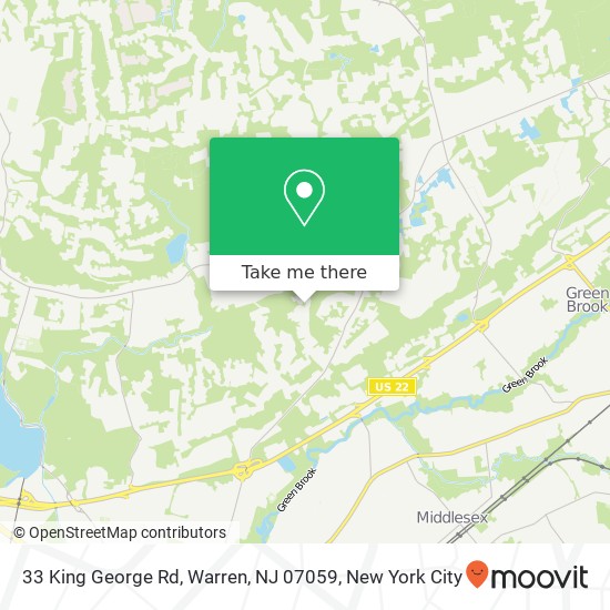 Mapa de 33 King George Rd, Warren, NJ 07059