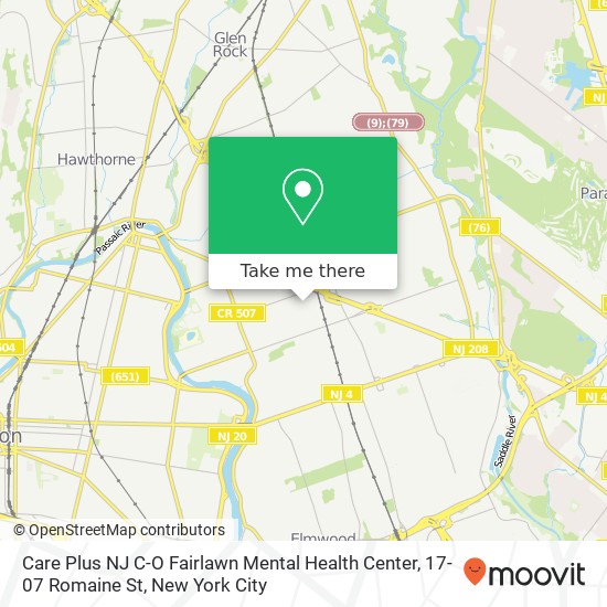 Mapa de Care Plus NJ C-O Fairlawn Mental Health Center, 17-07 Romaine St