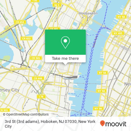 Mapa de 3rd St (3rd adams), Hoboken, NJ 07030