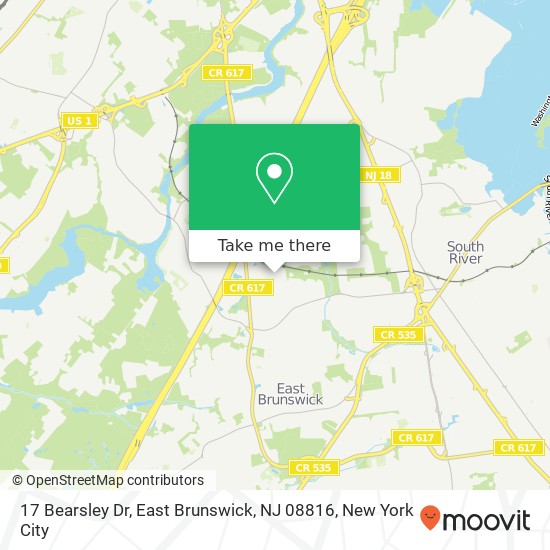 Mapa de 17 Bearsley Dr, East Brunswick, NJ 08816