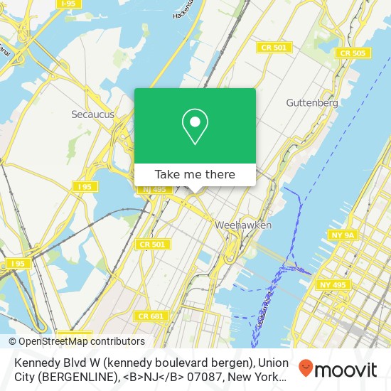 Mapa de Kennedy Blvd W (kennedy boulevard bergen), Union City (BERGENLINE), <B>NJ< / B> 07087