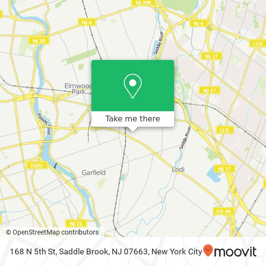 Mapa de 168 N 5th St, Saddle Brook, NJ 07663