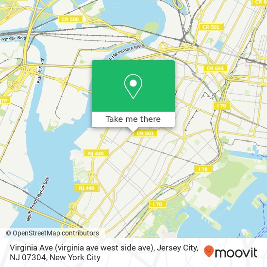 Mapa de Virginia Ave (virginia ave west side ave), Jersey City, NJ 07304