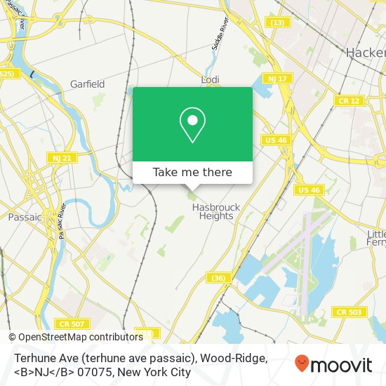 Mapa de Terhune Ave (terhune ave passaic), Wood-Ridge, <B>NJ< / B> 07075