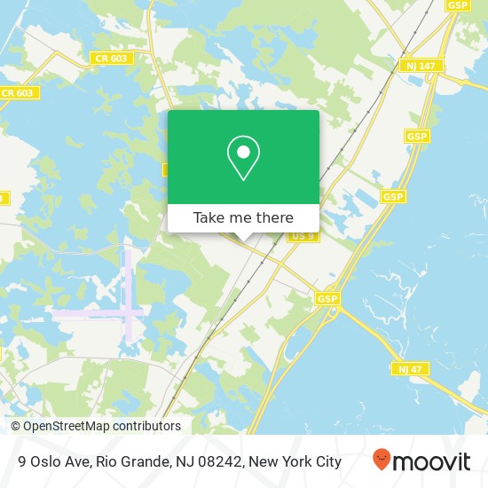 Mapa de 9 Oslo Ave, Rio Grande, NJ 08242