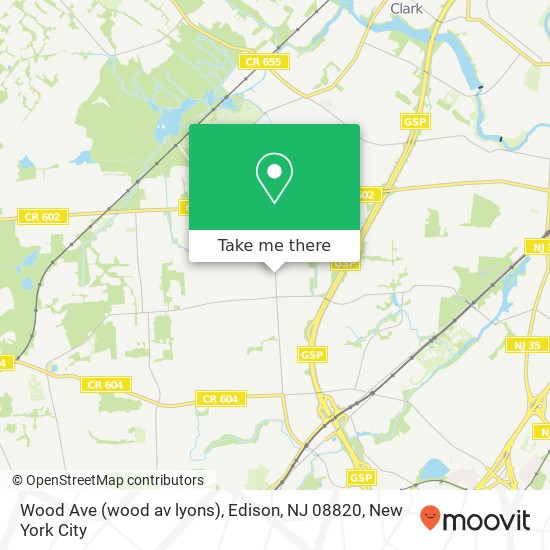 Mapa de Wood Ave (wood av lyons), Edison, NJ 08820