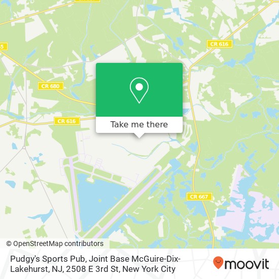 Mapa de Pudgy's Sports Pub, Joint Base McGuire-Dix-Lakehurst, NJ, 2508 E 3rd St