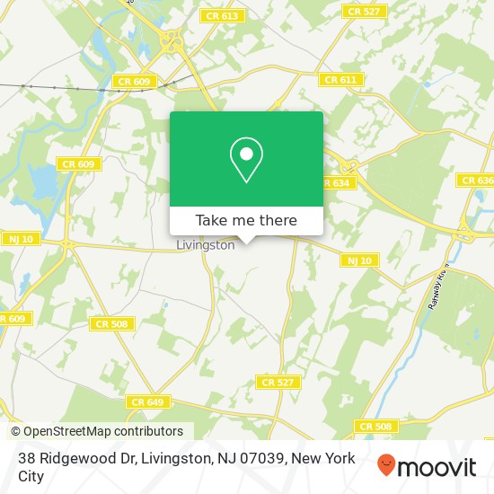 Mapa de 38 Ridgewood Dr, Livingston, NJ 07039