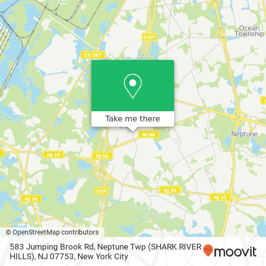 Mapa de 583 Jumping Brook Rd, Neptune Twp (SHARK RIVER HILLS), NJ 07753