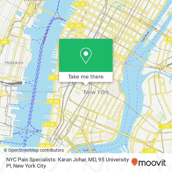 NYC Pain Specialists: Karan Johar, MD, 95 University Pl map