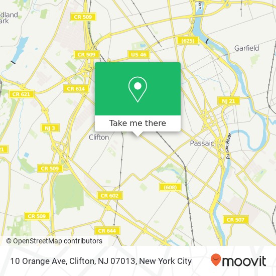 Mapa de 10 Orange Ave, Clifton, NJ 07013