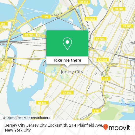 Mapa de Jersey City Jersey City Locksmith, 214 Plainfield Ave