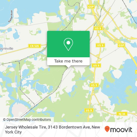 Mapa de Jersey Wholesale Tire, 3143 Bordentown Ave