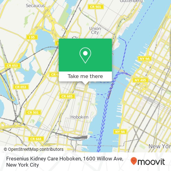 Mapa de Fresenius Kidney Care Hoboken, 1600 Willow Ave