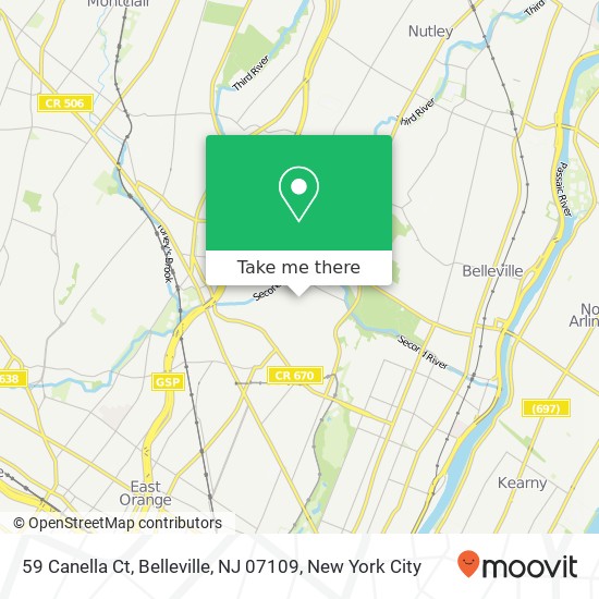 Mapa de 59 Canella Ct, Belleville, NJ 07109