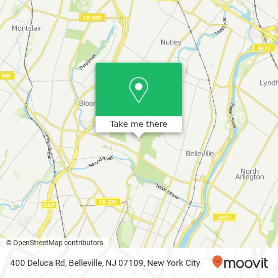 Mapa de 400 Deluca Rd, Belleville, NJ 07109