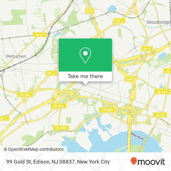 Mapa de 99 Gold St, Edison, NJ 08837