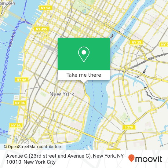 Mapa de Avenue C (23rd street and Avenue C), New York, NY 10010