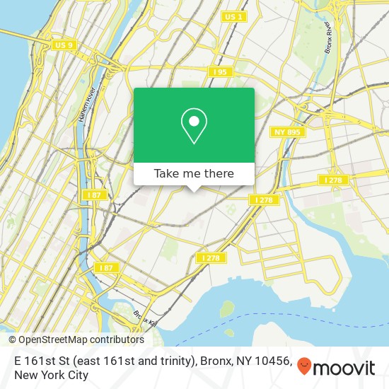 Mapa de E 161st St (east 161st and trinity), Bronx, NY 10456