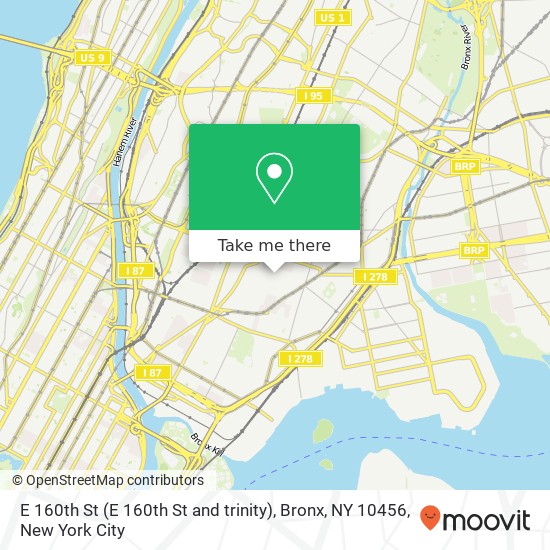 Mapa de E 160th St (E 160th St and trinity), Bronx, NY 10456