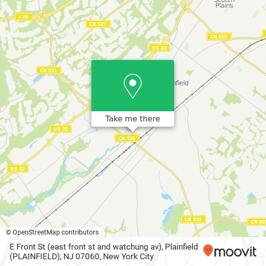 Mapa de E Front St (east front st and watchung av), Plainfield (PLAINFIELD), NJ 07060