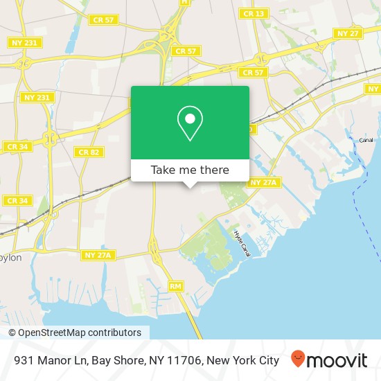 Mapa de 931 Manor Ln, Bay Shore, NY 11706