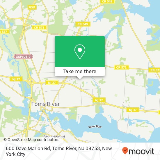 Mapa de 600 Dave Marion Rd, Toms River, NJ 08753