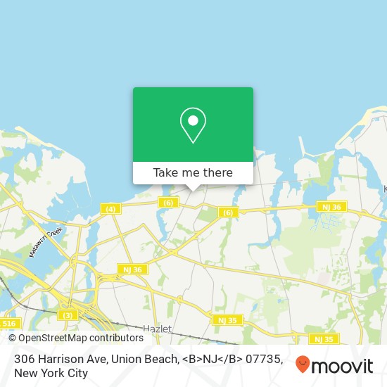 Mapa de 306 Harrison Ave, Union Beach, <B>NJ< / B> 07735