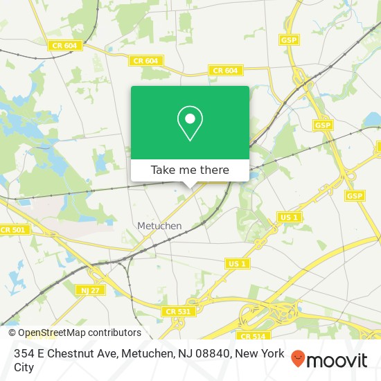 Mapa de 354 E Chestnut Ave, Metuchen, NJ 08840