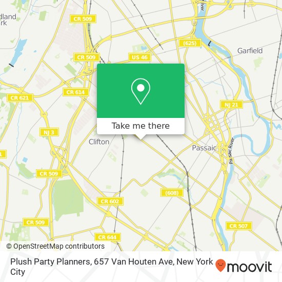 Mapa de Plush Party Planners, 657 Van Houten Ave