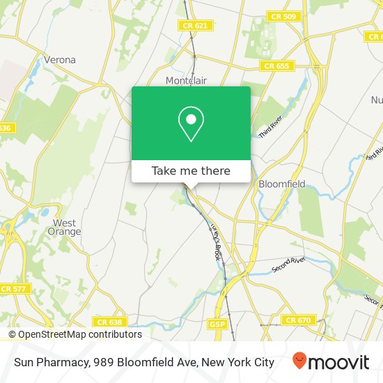Mapa de Sun Pharmacy, 989 Bloomfield Ave