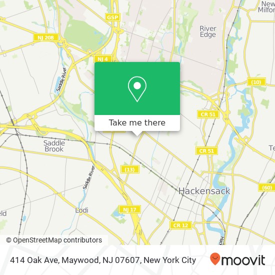 Mapa de 414 Oak Ave, Maywood, NJ 07607