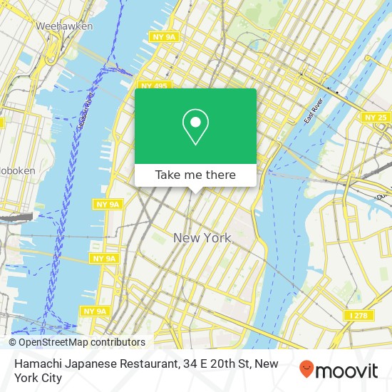 Mapa de Hamachi Japanese Restaurant, 34 E 20th St