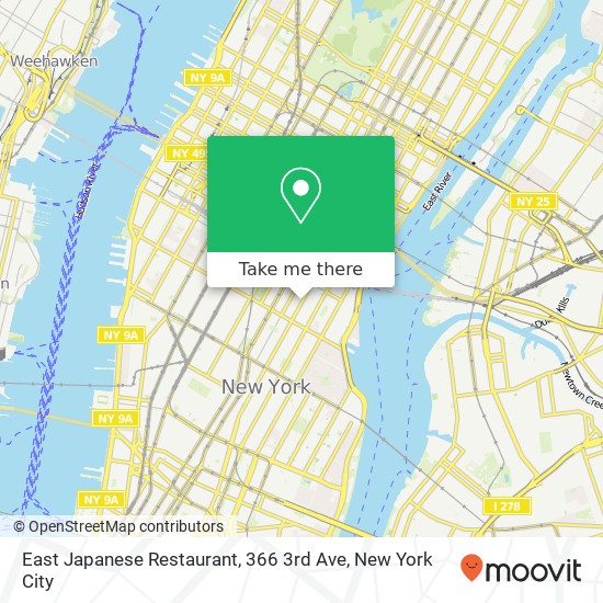 Mapa de East Japanese Restaurant, 366 3rd Ave