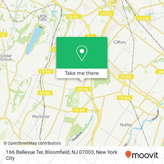 Mapa de 166 Bellevue Ter, Bloomfield, NJ 07003