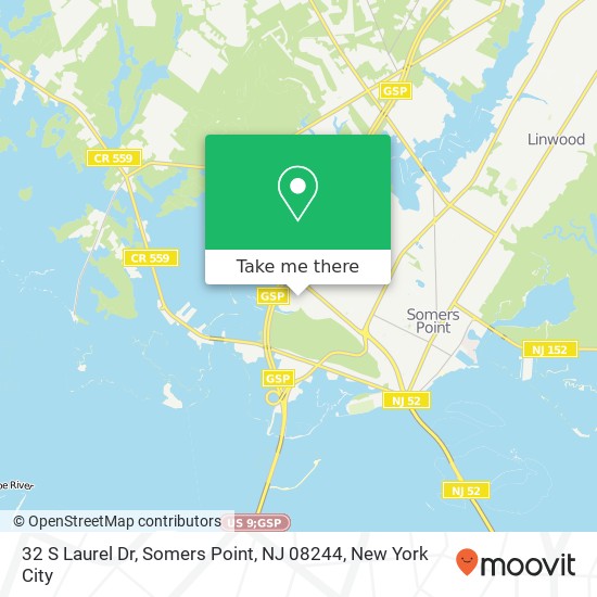 Mapa de 32 S Laurel Dr, Somers Point, NJ 08244
